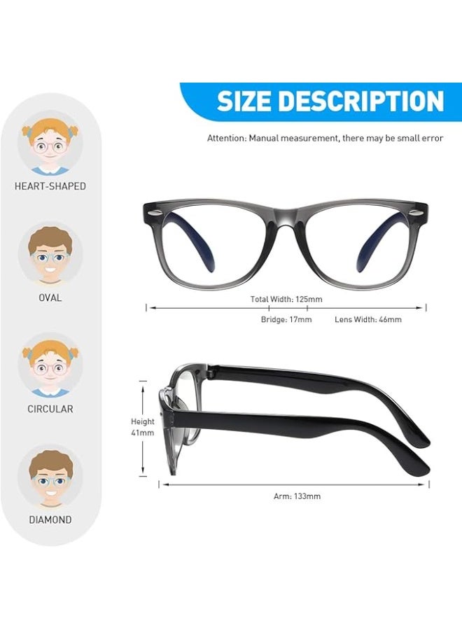 Kids Blue Light Blocking Glasses girls boys 2 pack computer video gaming glasses for kids girls boys Age 3-10,Anti blue light & Headache transparent grey  + transparent - Image 3